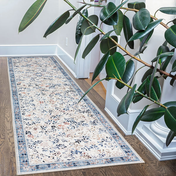 Extra Large Rug Blue Ivory Soft Stunning Hamptons Style Carpet Machine Washable Mat