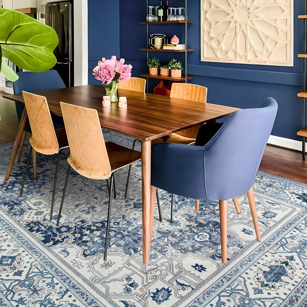 Extra Large Floor Rug Coastal Theme Charming Blue Soft Plush Non Slip Traditional Retro Lounges Machine Washable Mat