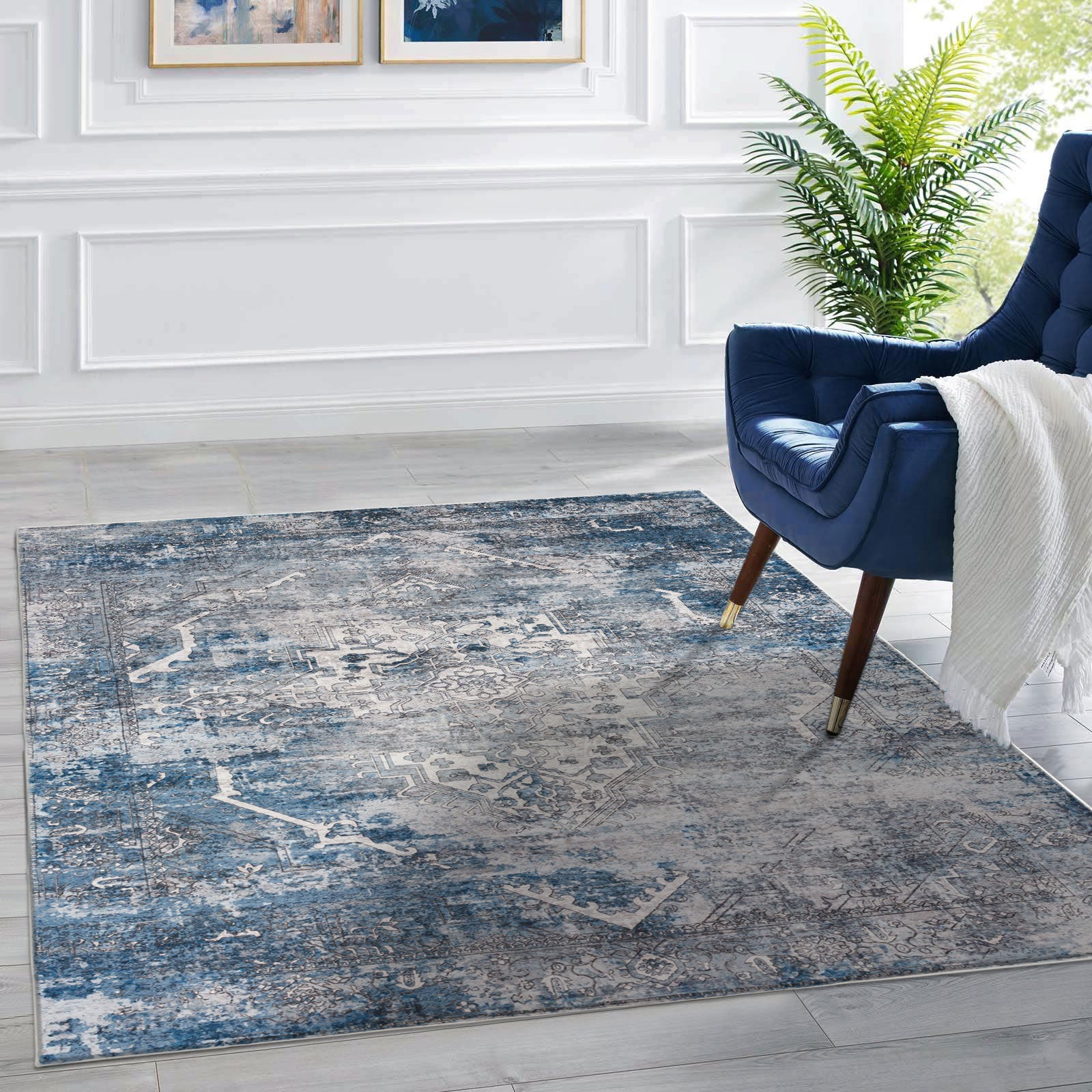 Blue Big Rugs Clearance Extra Large Area Rug Blue Grey Thick Warm Plush Distressed A ...