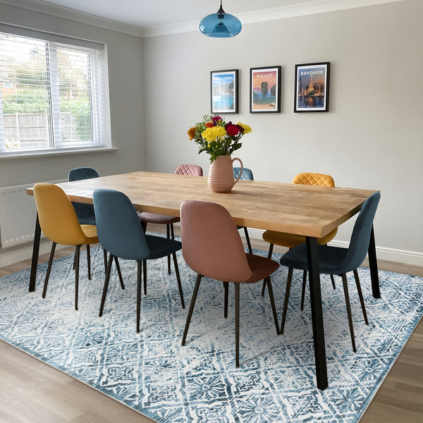 Clearance Extra Large Blue Rug Soft Distressed Diamond Modern Lounges Carpet Non Slip Machine Washable Mat - Rugaustralia