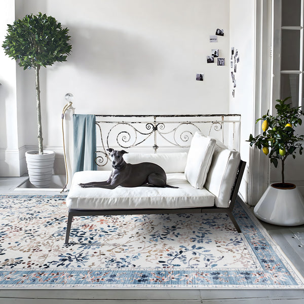 Extra Large Rug Blue Ivory Soft Stunning Hamptons Style Carpet Machine Washable Mat