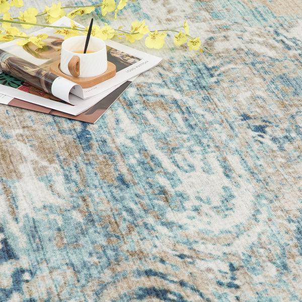 Clearance Extra Large Rug Blue Teal Aqua Soft Plush Modern Abstract Carpet Machine Washable Hall Runner Shag Mat