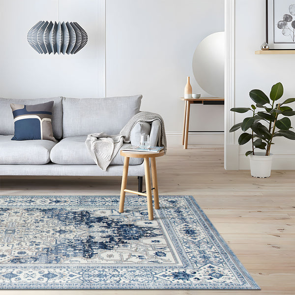 Extra Large Floor Rug Coastal Theme Charming Blue Soft Plush Non Slip Traditional Retro Lounges Machine Washable Mat