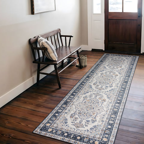 Navy Blue Hallway Runner Rug Non Slip Washable Floor Mat Persian Rug 80x300cm