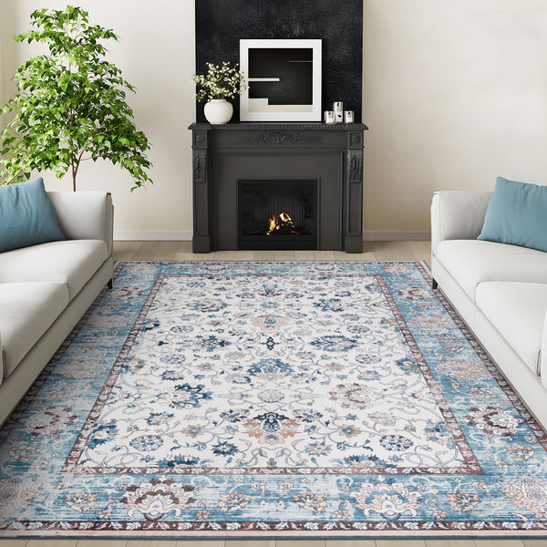 Clearance Extra Large Baby Blue Area Rug Soft Plush Allover Traditional Carpet Machine Washable