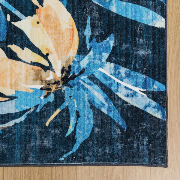Dark Blue Hallway Runner Non Slip Modern Floor Rugs Floral Washable Mat 80x300cm