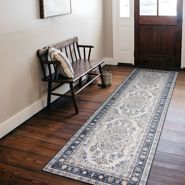 Extra Large Floor Rug Soft Plush Navy Blue Vintage Machine Washable Traditional Carpet Runner Rug