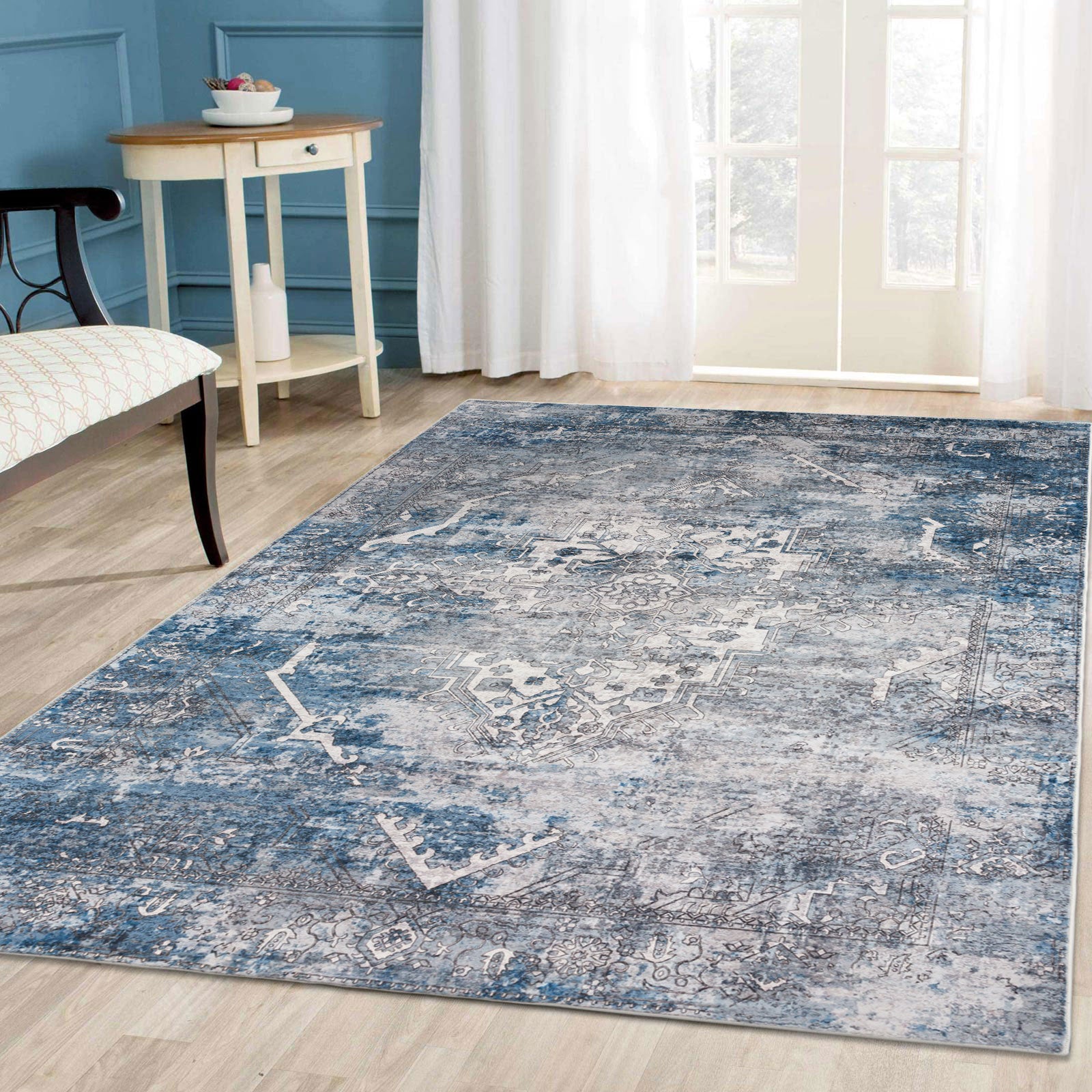 Blue Big Rugs Clearance Extra Large Area Rug Blue Grey Thick Warm Plush Distressed A ...