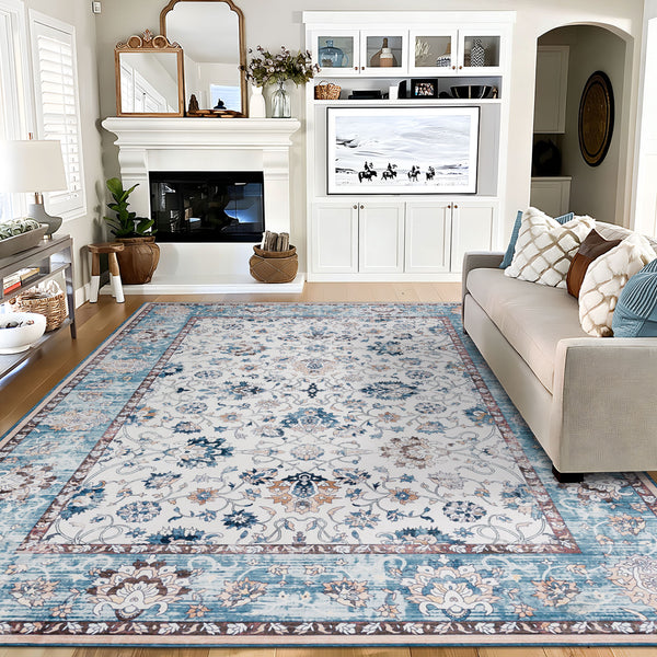 Clearance Extra Large Baby Blue Area Rug Soft Plush Allover Traditional Carpet Machine Washable
