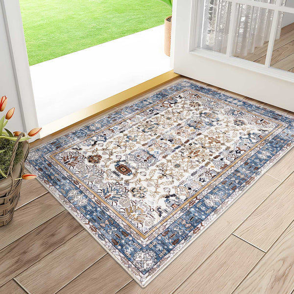 Flash Deal Extra Large Rug Navy Blue Ivory Beautiful Vintage Traditional Carpet Machine Washable