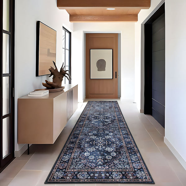 Presale Extra Large Floor Rug Stunning Navy Blue Blooming Flowers Plush Non Slip Traditional Retro Lounges Machine Washable Mat