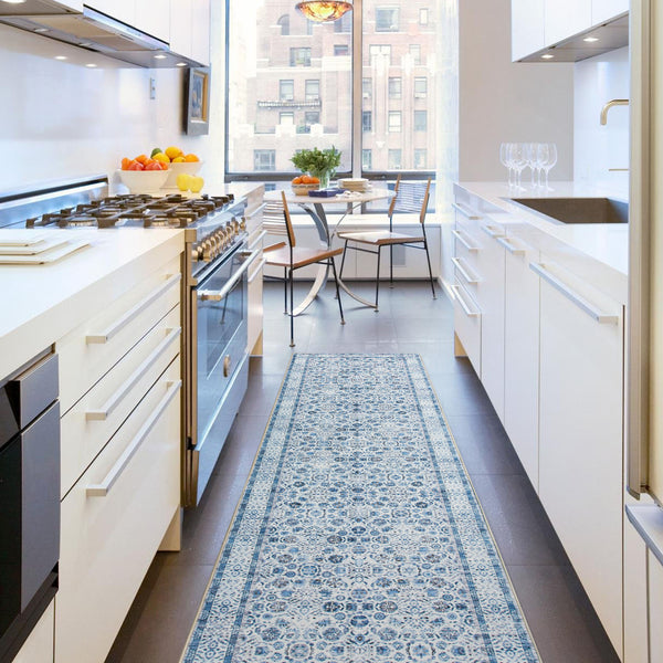 Bright Blue Mandala Hallway Runner Soft Plush Floor Rug Washable Mat 80x300cm