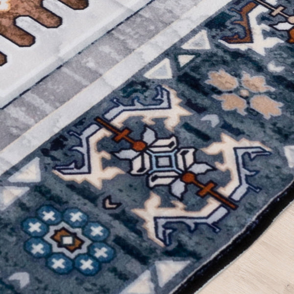 Hallway Runner Rug Blue Brown Vintage Corridor Carpet Non Slip Rug Machine Washable  80x300cm