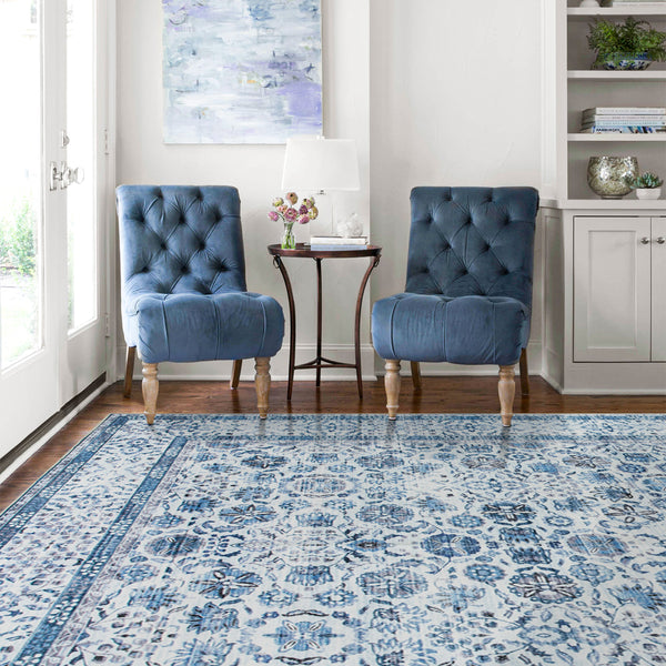 Extra Large Rug Ocean Blue Mandala Beautiful Allover Lounges Carpet Machine Washable Non Slip Mat