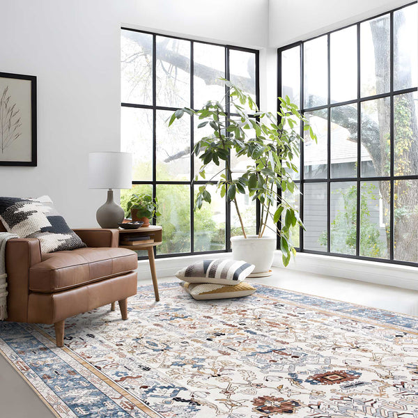 Flash Deal Extra Large Rug Navy Blue Ivory Beautiful Vintage Traditional Carpet Machine Washable