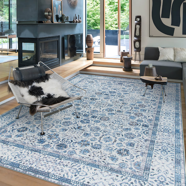 Extra Large Rug Ocean Blue Mandala Beautiful Allover Lounges Carpet Machine Washable Non Slip Mat