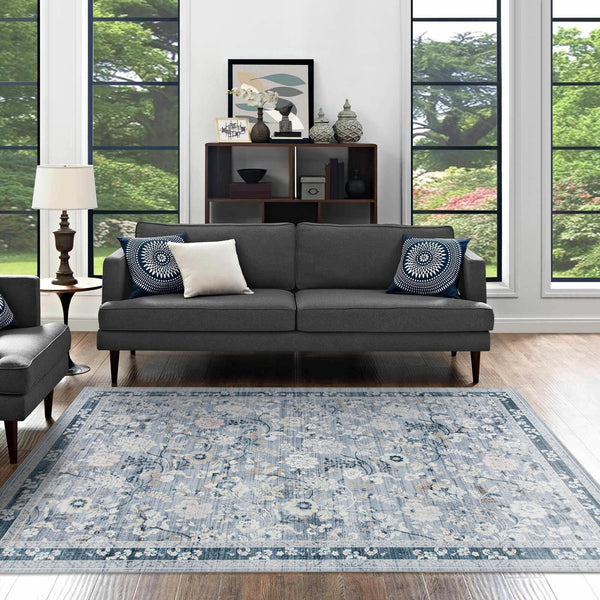 Extra Large Floor Rug Sky Blue Floral Leaves Lounges Carpet Machine Washable Tropical Mat Non Slip Soft Plush Rugs