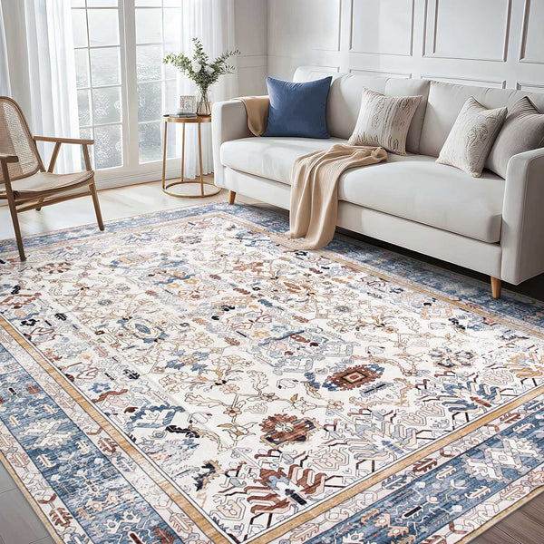 Flash Deal Extra Large Rug Navy Blue Ivory Beautiful Vintage Traditional Carpet Machine Washable