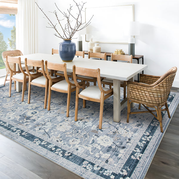 Extra Large Floor Rug Sky Blue Floral Leaves Lounges Carpet Machine Washable Tropical Mat Non Slip Soft Plush Rugs