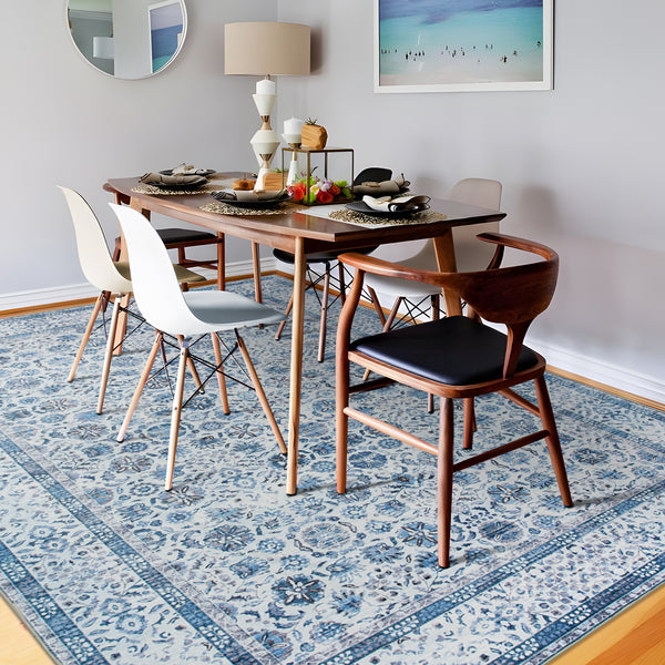 Extra Large Rug Ocean Blue Mandala Beautiful Allover Lounges Carpet Machine Washable Non Slip Mat