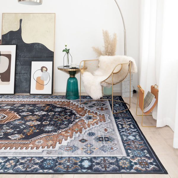 Clearance Extra Large Rug Dark Blue Brown Soft Plush Vintage Machine Washable Carpet Hallway Runner 6 Sizes