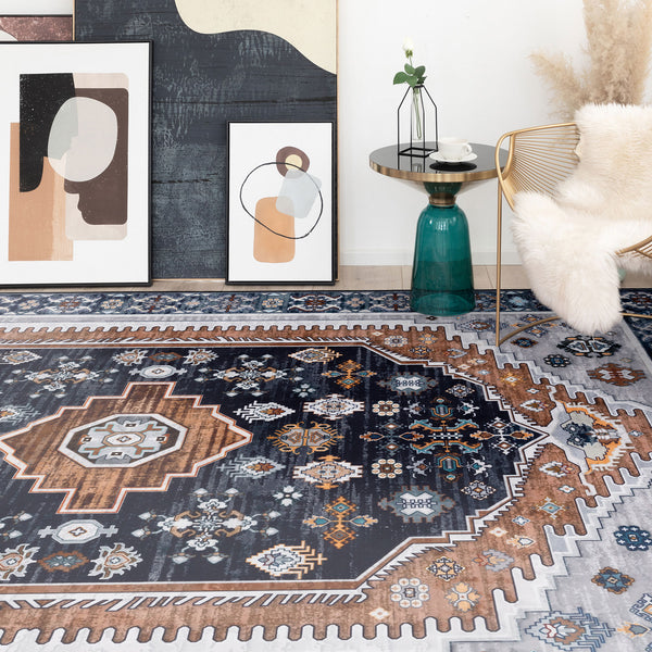 Clearance Extra Large Rug Dark Blue Brown Soft Plush Vintage Machine Washable Carpet Hallway Runner 6 Sizes