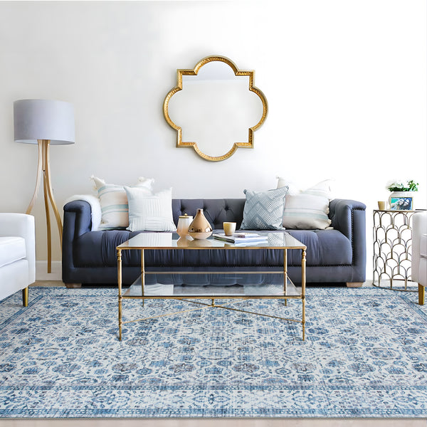 Extra Large Rug Ocean Blue Mandala Beautiful Allover Lounges Carpet Machine Washable Non Slip Mat