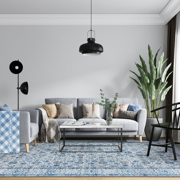 Extra Large Rug Ocean Blue Mandala Beautiful Allover Lounges Carpet Machine Washable Non Slip Mat