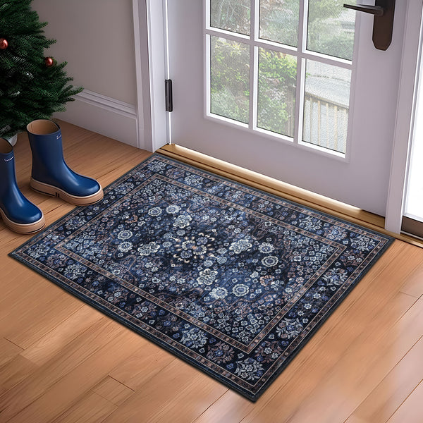 Presale Extra Large Floor Rug Stunning Navy Blue Blooming Flowers Plush Non Slip Traditional Retro Lounges Machine Washable Mat