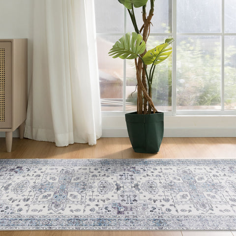 Blue Ivory Hallway Carpet Soft Plush Machine Washable Rug Runner 80x300cm