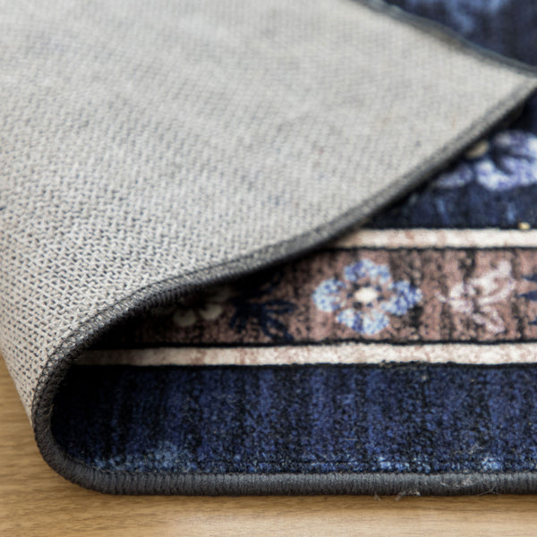 Presale Extra Large Floor Rug Stunning Navy Blue Blooming Flowers Plush Non Slip Traditional Retro Lounges Machine Washable Mat