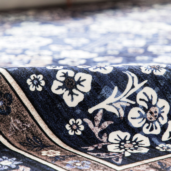 Presale Extra Large Floor Rug Stunning Navy Blue Blooming Flowers Plush Non Slip Traditional Retro Lounges Machine Washable Mat