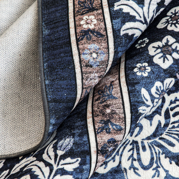 Presale Extra Large Floor Rug Stunning Navy Blue Blooming Flowers Plush Non Slip Traditional Retro Lounges Machine Washable Mat