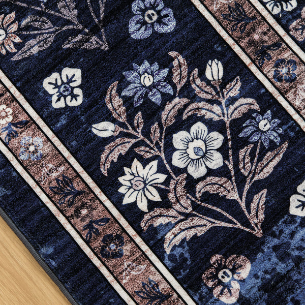 Presale Extra Large Floor Rug Stunning Navy Blue Blooming Flowers Plush Non Slip Traditional Retro Lounges Machine Washable Mat