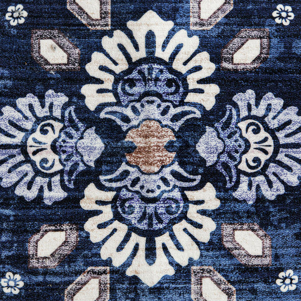 Presale Extra Large Floor Rug Stunning Navy Blue Blooming Flowers Plush Non Slip Traditional Retro Lounges Machine Washable Mat