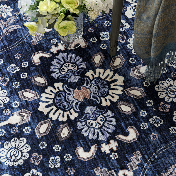 Presale Extra Large Floor Rug Stunning Navy Blue Blooming Flowers Plush Non Slip Traditional Retro Lounges Machine Washable Mat