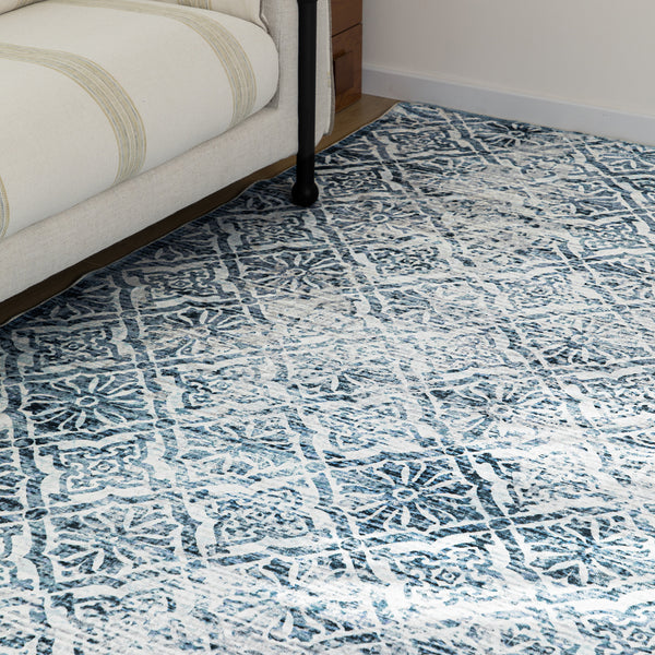 Clearance Extra Large Blue Rug Soft Distressed Diamond Modern Lounges Carpet Non Slip Machine Washable Mat - Rugaustralia
