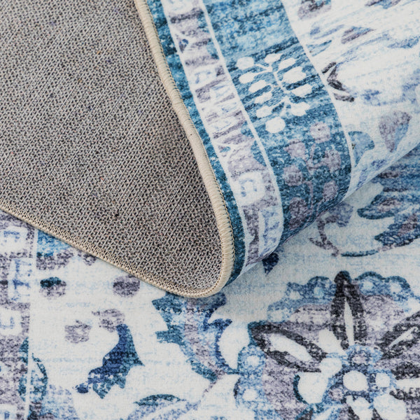 Bright Blue Mandala Hallway Runner Soft Plush Floor Rug Washable Mat 80x300cm