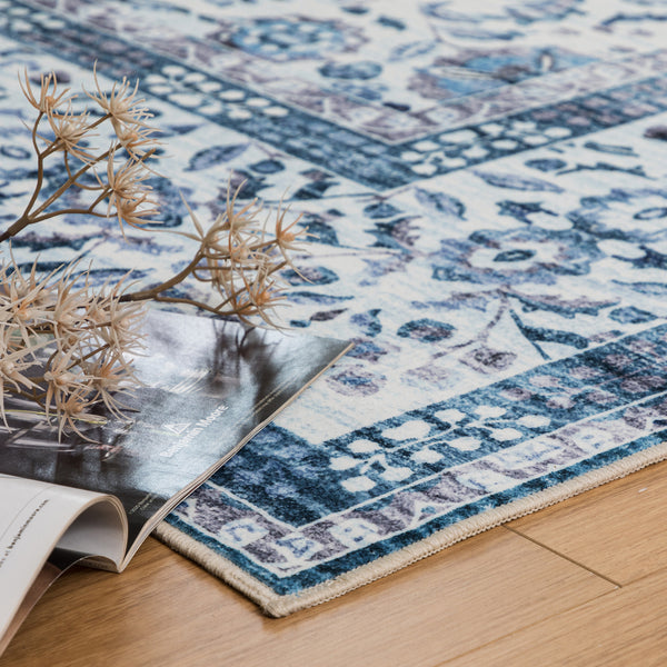 Bright Blue Mandala Hallway Runner Soft Plush Floor Rug Washable Mat 80x300cm