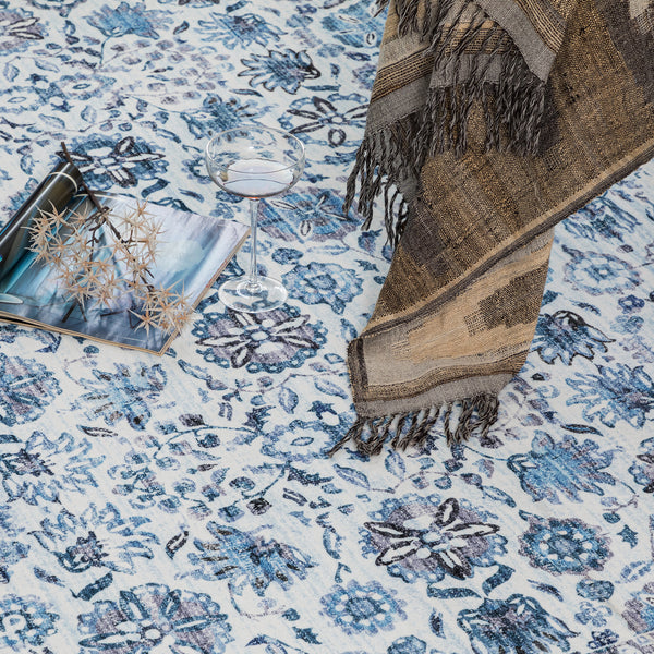 Bright Blue Mandala Hallway Runner Soft Plush Floor Rug Washable Mat 80x300cm