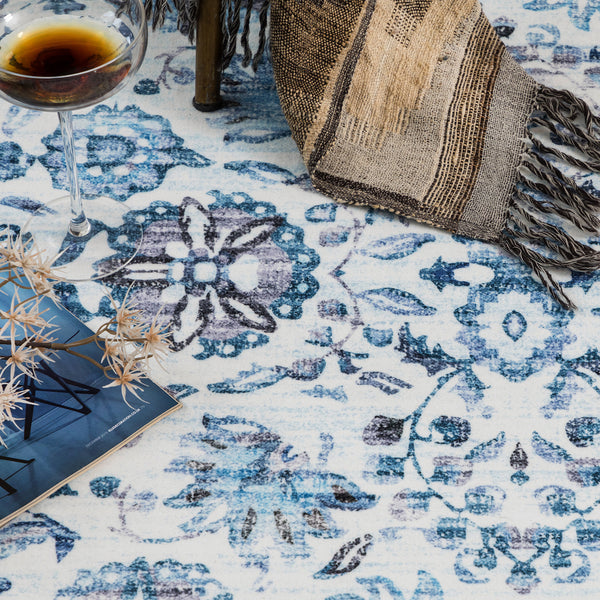 Bright Blue Mandala Hallway Runner Soft Plush Floor Rug Washable Mat 80x300cm