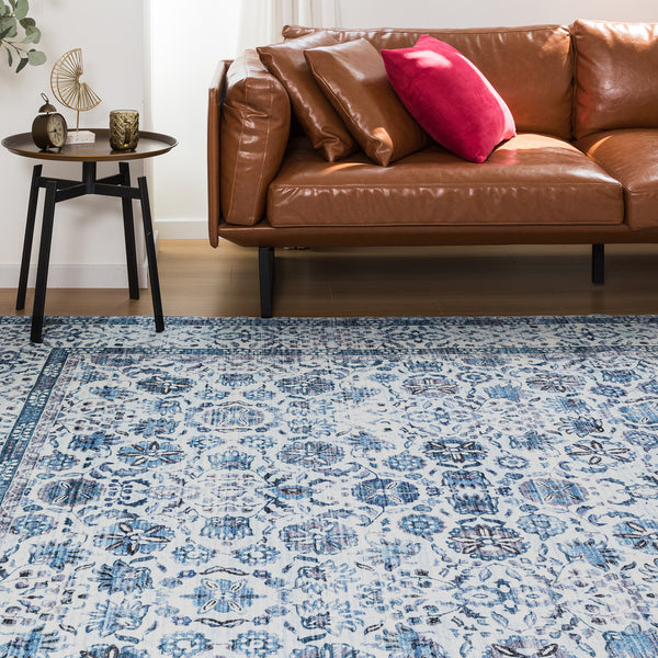 Bright Blue Mandala Hallway Runner Soft Plush Floor Rug Washable Mat 80x300cm