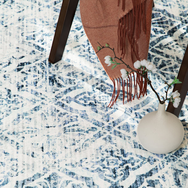 Clearance Extra Large Blue Rug Soft Distressed Diamond Modern Lounges Carpet Non Slip Machine Washable Mat - Rugaustralia