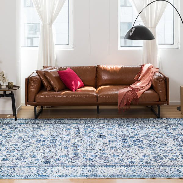 Extra Large Rug Ocean Blue Mandala Beautiful Allover Lounges Carpet Machine Washable Non Slip Mat