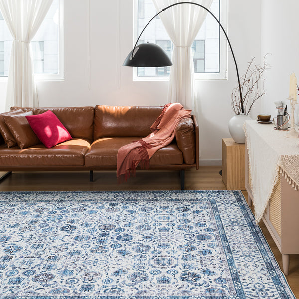 Extra Large Rug Ocean Blue Mandala Beautiful Allover Lounges Carpet Machine Washable Non Slip Mat