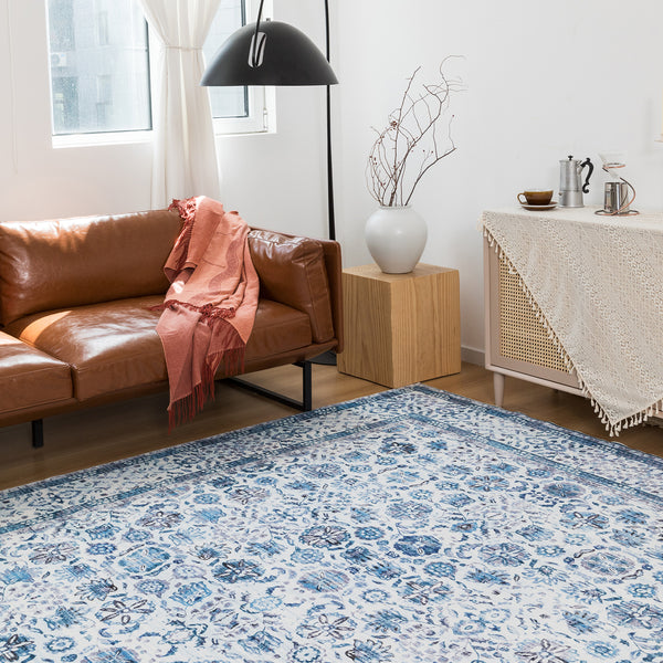 Extra Large Rug Ocean Blue Mandala Beautiful Allover Lounges Carpet Machine Washable Non Slip Mat