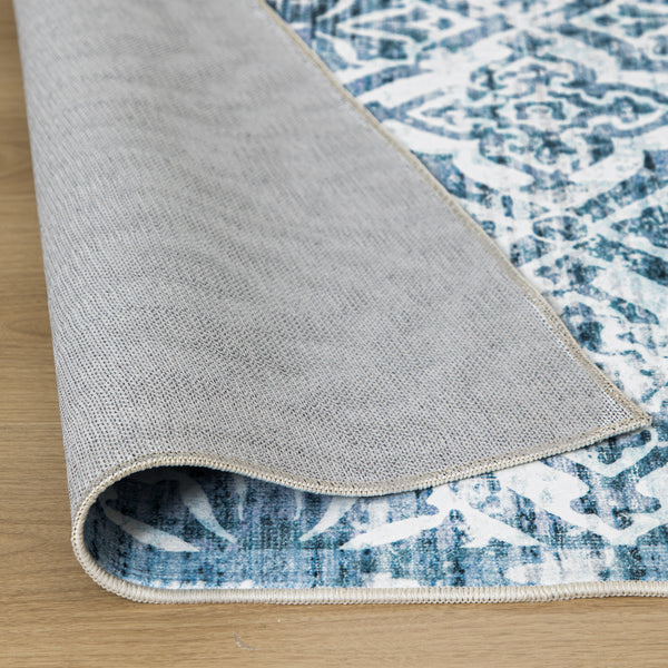 Clearance Extra Large Blue Rug Soft Distressed Diamond Modern Lounges Carpet Non Slip Machine Washable Mat - Rugaustralia