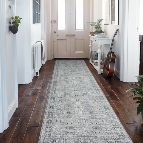 Grey Hallway Runner Plush Corridor Mat Machine Washable Entry Way Mat 80x300cm