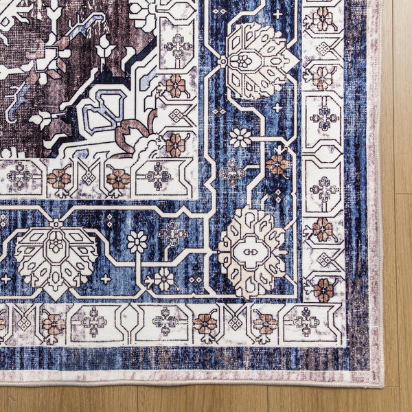 Extra Large Rug Blue Ivory Beautiful Allover Traditional Carpet Machine Washable Mat