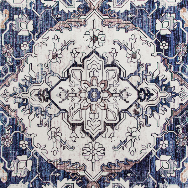 Extra Large Rug Blue Ivory Beautiful Allover Traditional Carpet Machine Washable Mat